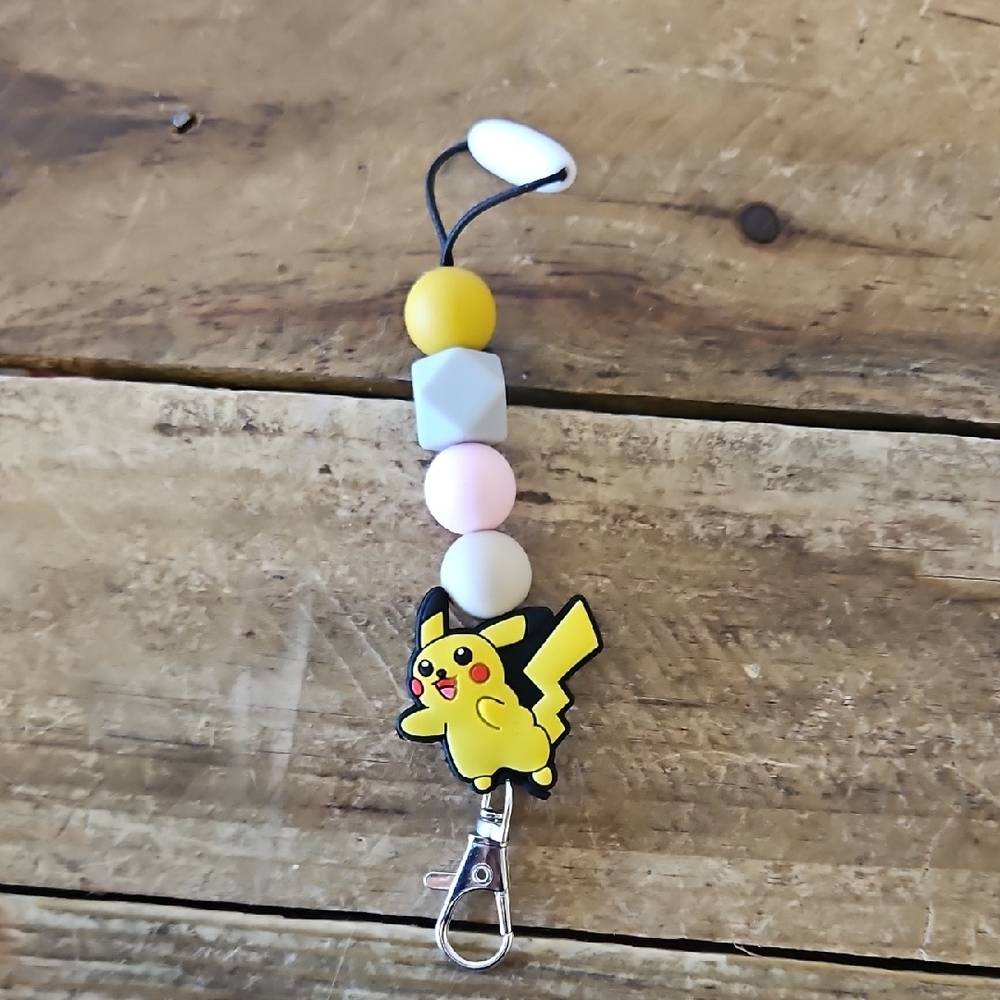 Pikachu Beaded Keychain with Yellow and Pink Accents